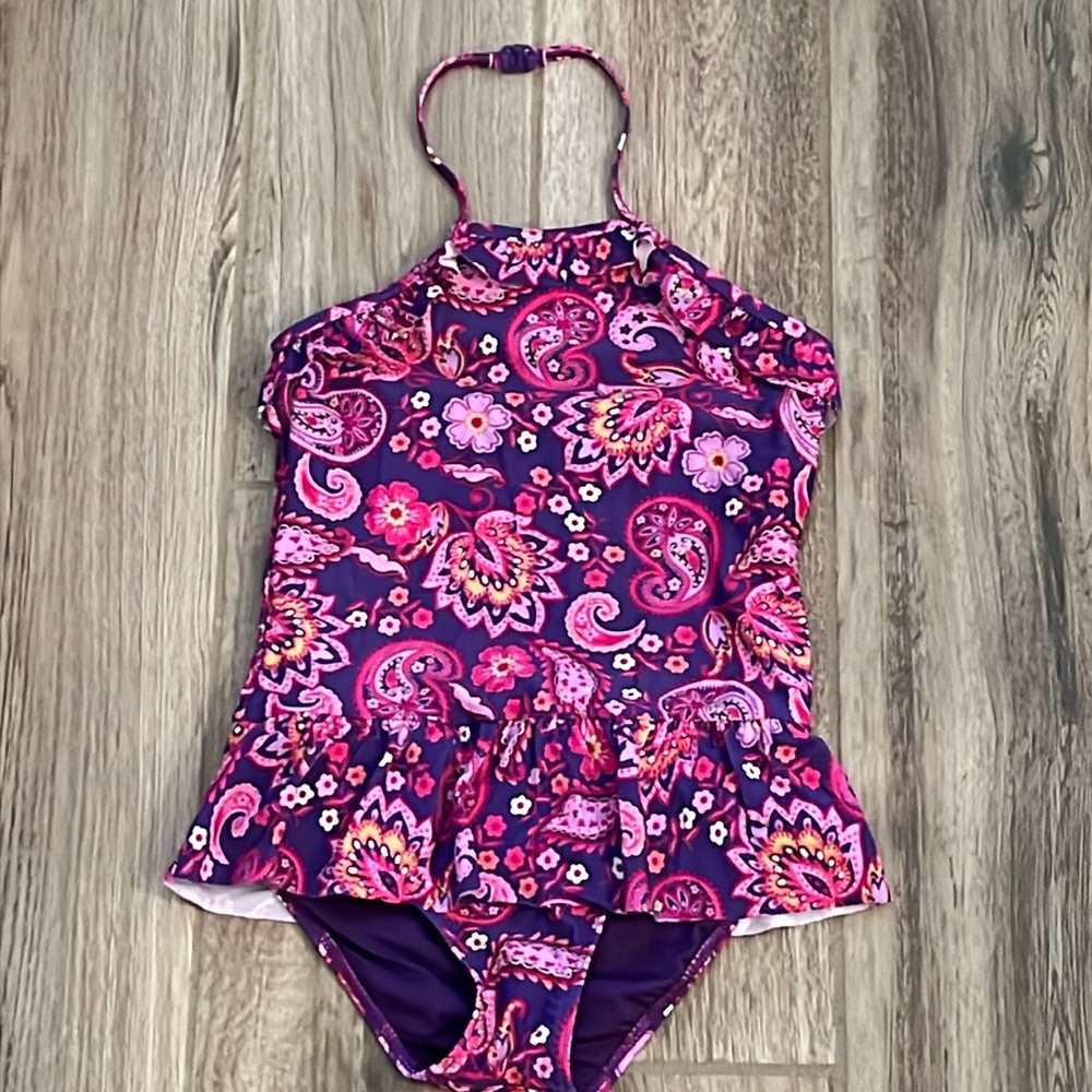 Gymboree Purple Paisley One Piece Halter Swimsuit Size 8